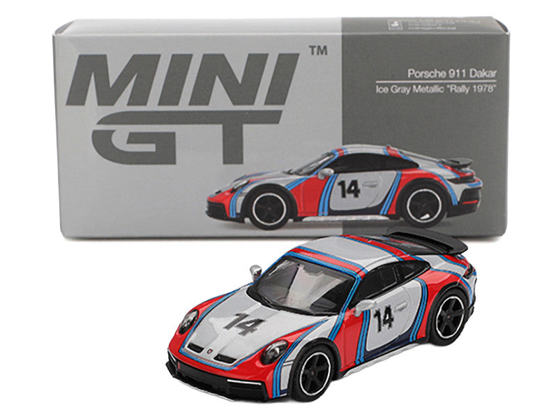 Front view of Limited Edition Porsche 911 Dakar #14 Diecast Model by Mini GT
