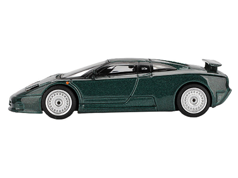 Front view of Mini GT Bugatti EB110 GT Dark Green Diecast Model