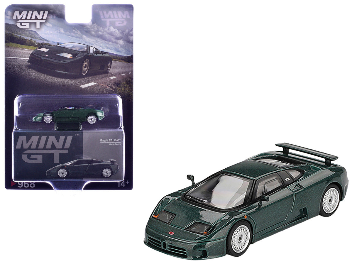 Interior view of Mini GT Bugatti EB110 GT Dark Green Diecast Model