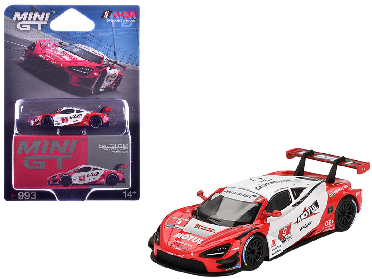 Top view of McLaren 720S GT3 EVO #9 Diecast Model with rubber tires