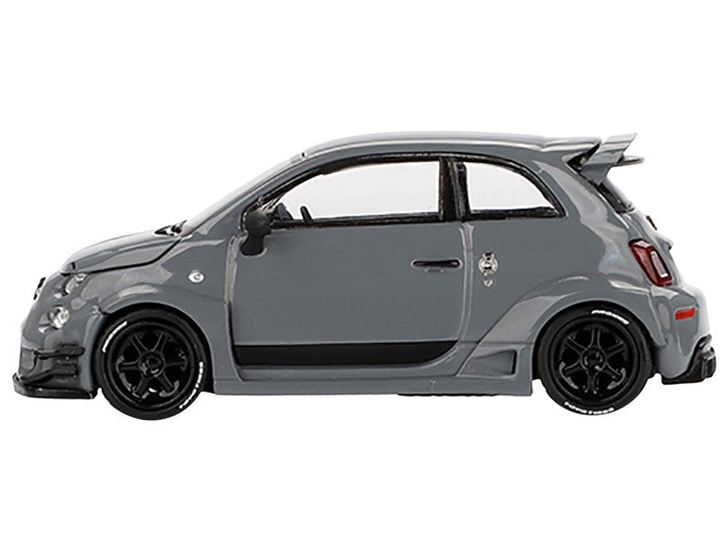 Front view of ABARTH 595 #49 diecast model car by Mini GT in gray