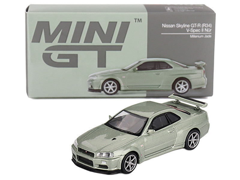 Side angle of Nissan Skyline GT-R R34 Diecast Model showcasing details