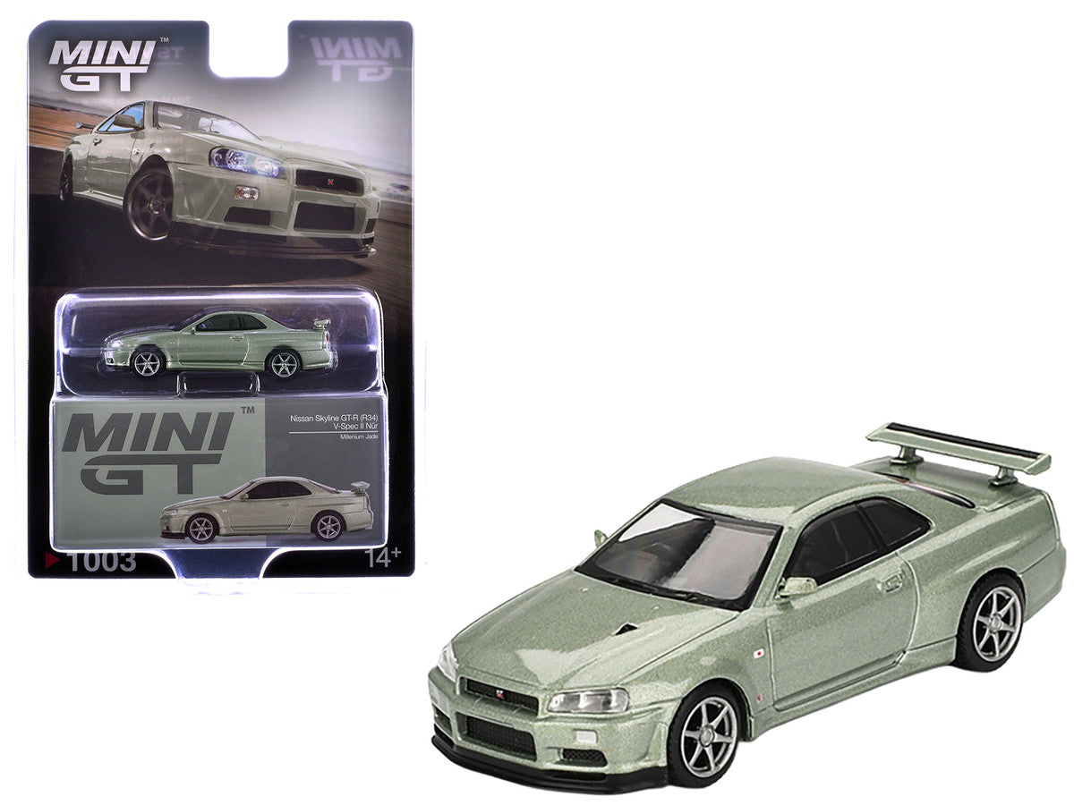 Rear view of Limited Edition Nissan Skyline GT-R R34 Diecast Model in Millenium Jade