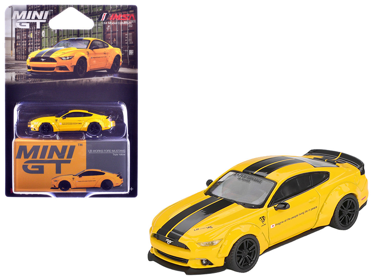 Detailed rear view of Limited Edition Ford Mustang LB-Works Triple Yellow Diecast Model