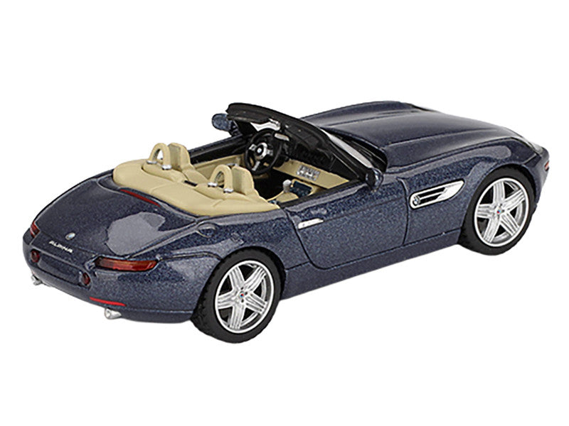 Front view of BMW Z8 Alpina Roadster Diecast Model in Alpine Blue by Mini GT