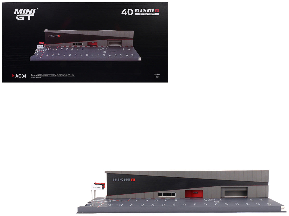 Front view of NISMO Operation Diorama 1/64 Scale Model by Mini GT