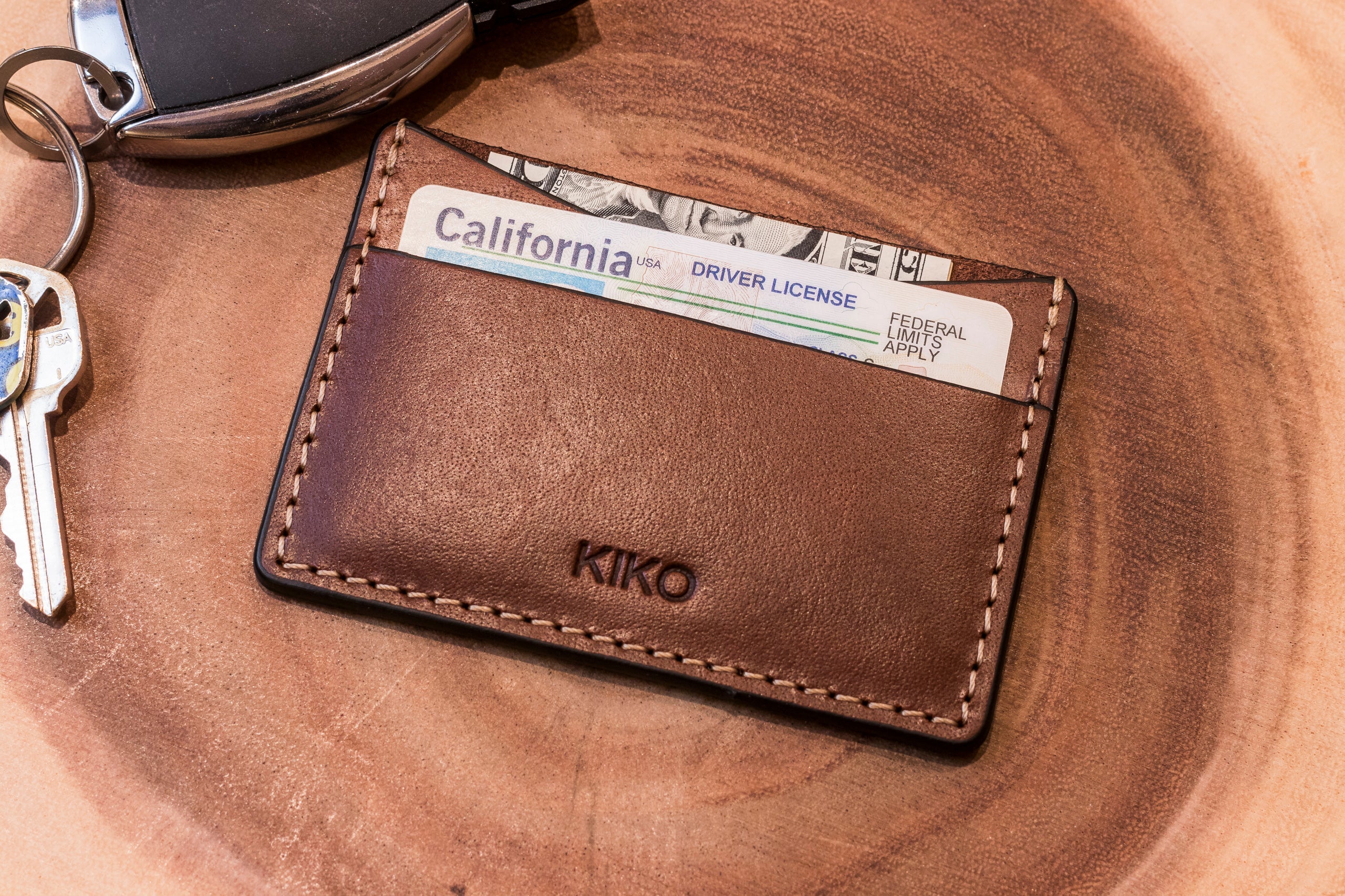 Front view of Premium Genuine Leather Card Holder by Kiko Leather in brown