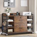 Brown Printer Stand Bookcase Power Station Mobile Office File Cabinet