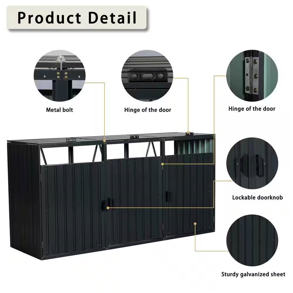 Interior view of Elegant Black Steel Garbage Bin Storage Shed displaying organization