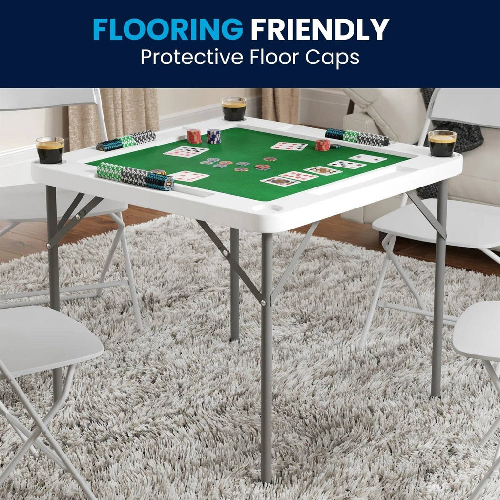 Side angle of Premium 4-Player Folding Poker Table showing cup holders