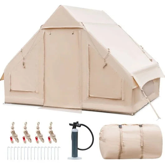 Inflatable Camping Tent 6 person Glamping Tent with Pump-Beige