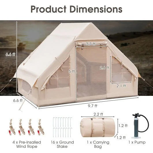 Inflatable Camping Tent 6 person Glamping Tent with Pump-Beige