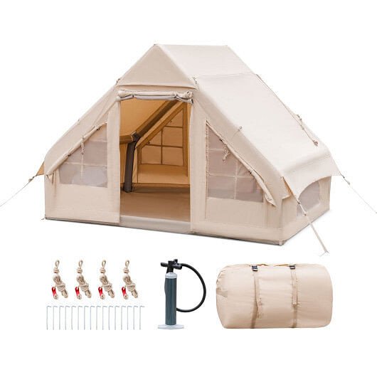Inflatable Camping Tent 6 person Glamping Tent with Pump-Beige