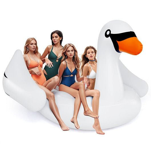 Front view of Giant Inflatable Swan Float for 4 by Gobingya in a pool