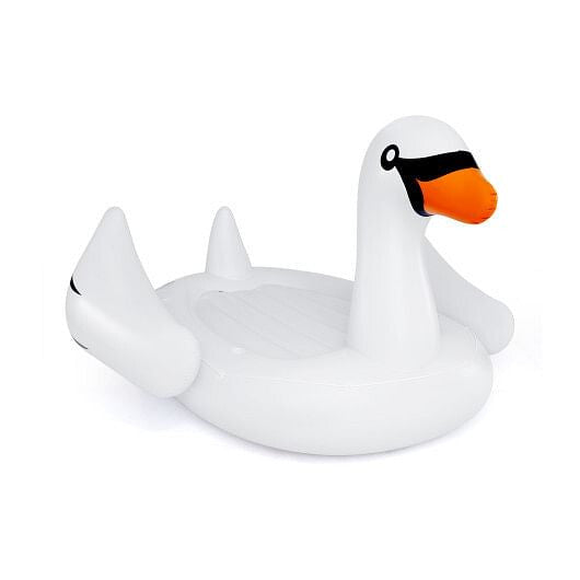 Side view of Giant Inflatable Swan Float for 4 by Gobingya with adults relaxing