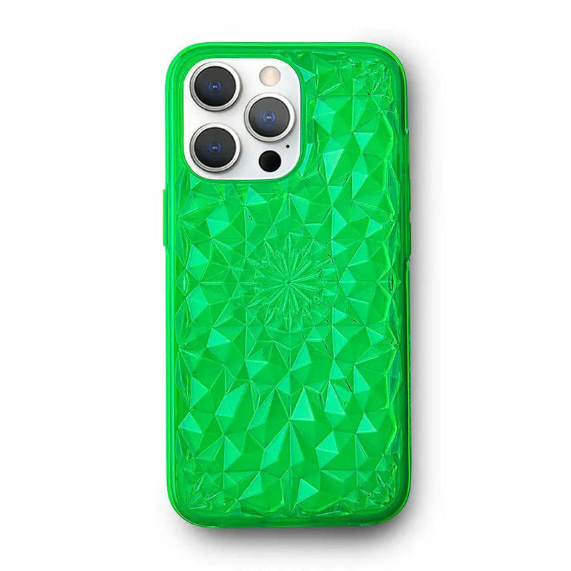 Lifestyle shot of Neon Green Kaleidoscope iPhone Case in use