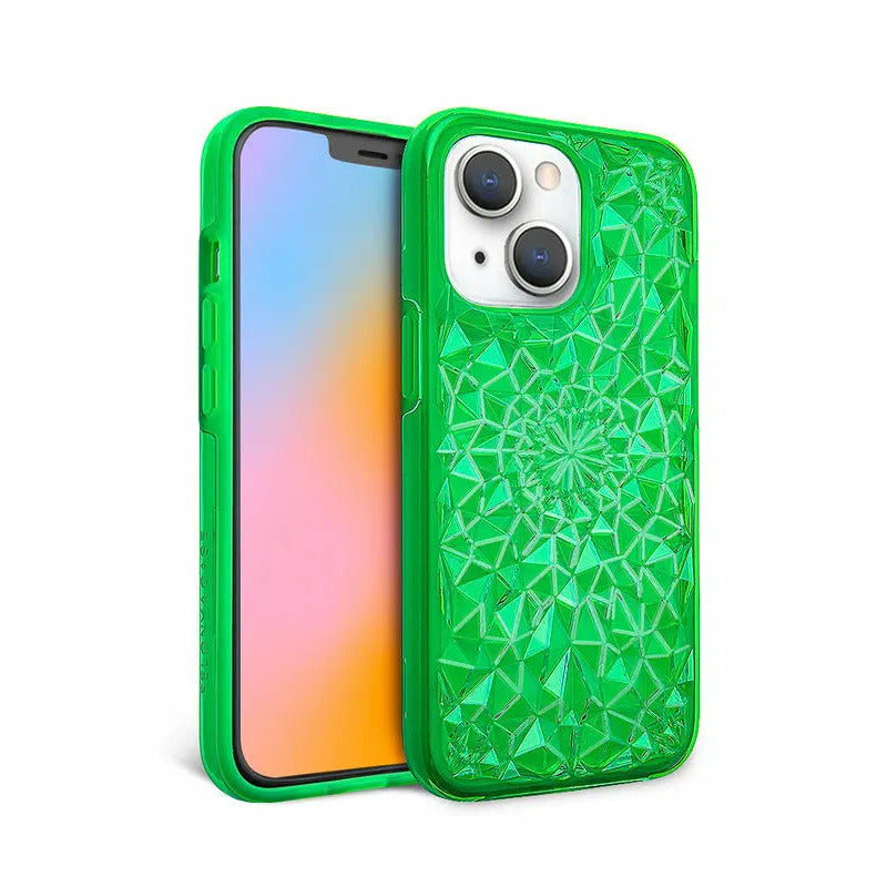 Front view of Neon Green Kaleidoscope iPhone Case by Anacotte