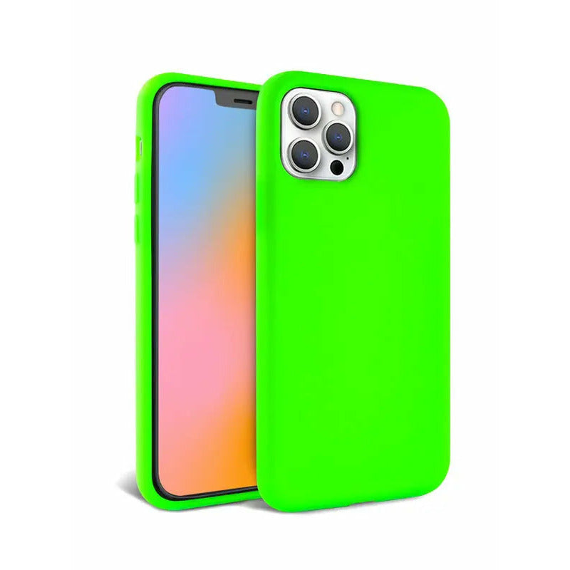 Side view of Neon Green Silicone iPhone Case showcasing flexibility