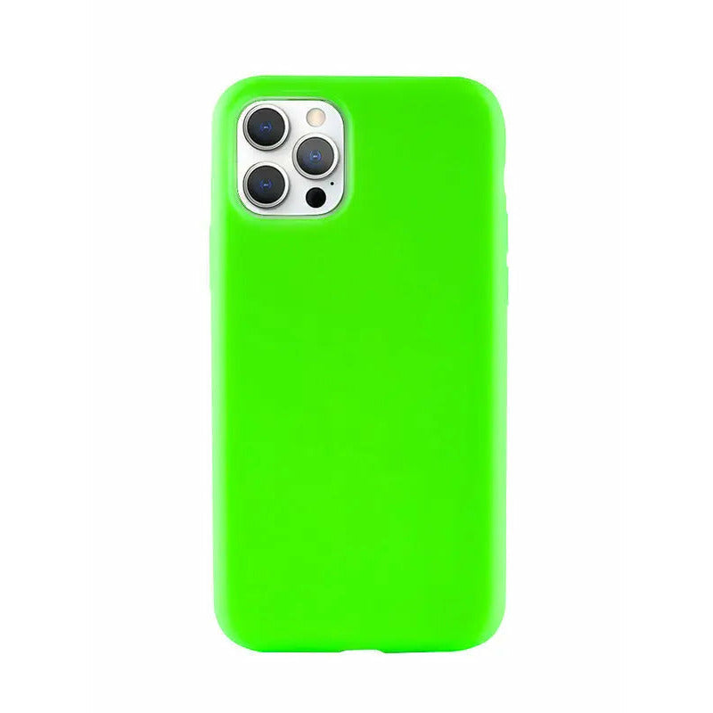 Neon Green Silicone iPhone Case on a flat surface with shadow