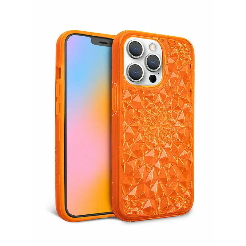 Front view of Neon Orange Kaleidoscope iPhone Case by Anacotte