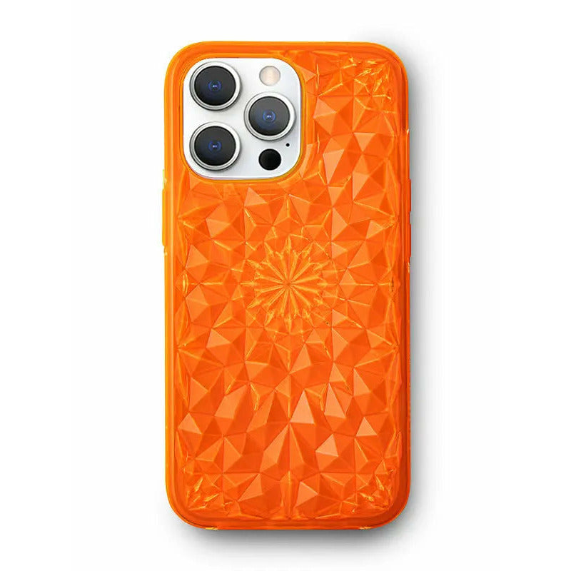 Side view showcasing the geometric design of Neon Orange iPhone Case