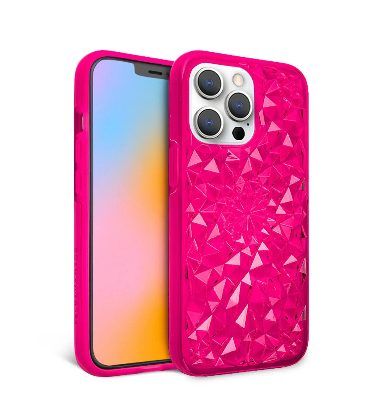 Side angle of Neon Pink Kaleidoscope iPhone Case showcasing design