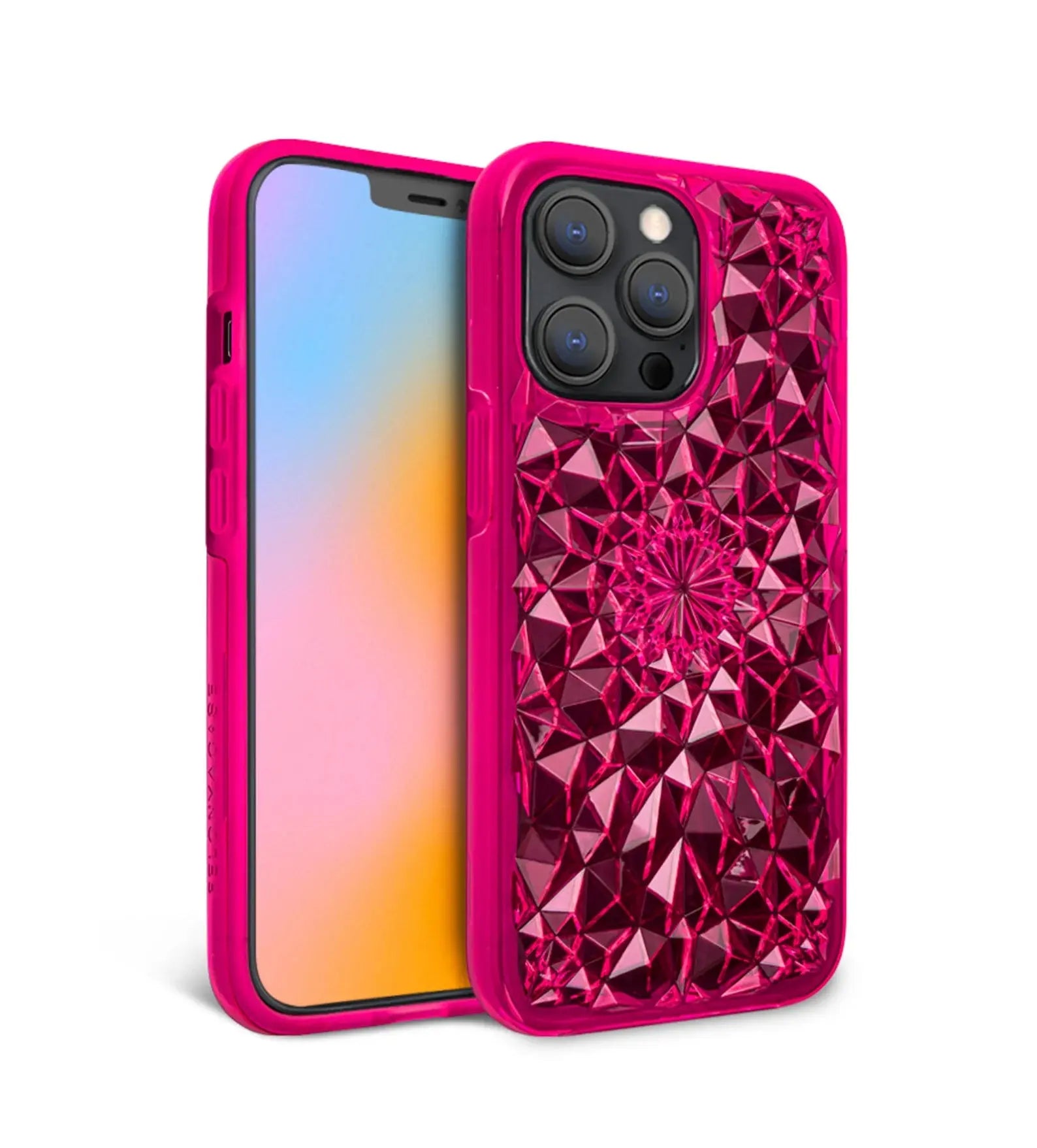 Back view of Neon Pink Kaleidoscope iPhone Case for iPhone 13