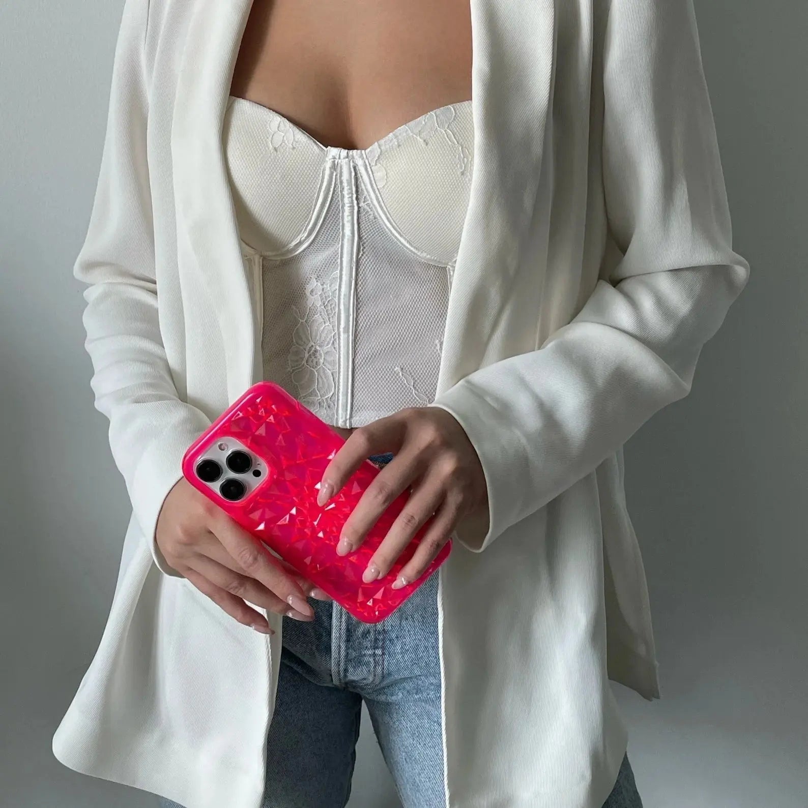 Close-up of the geometric design on Neon Pink Kaleidoscope iPhone Case