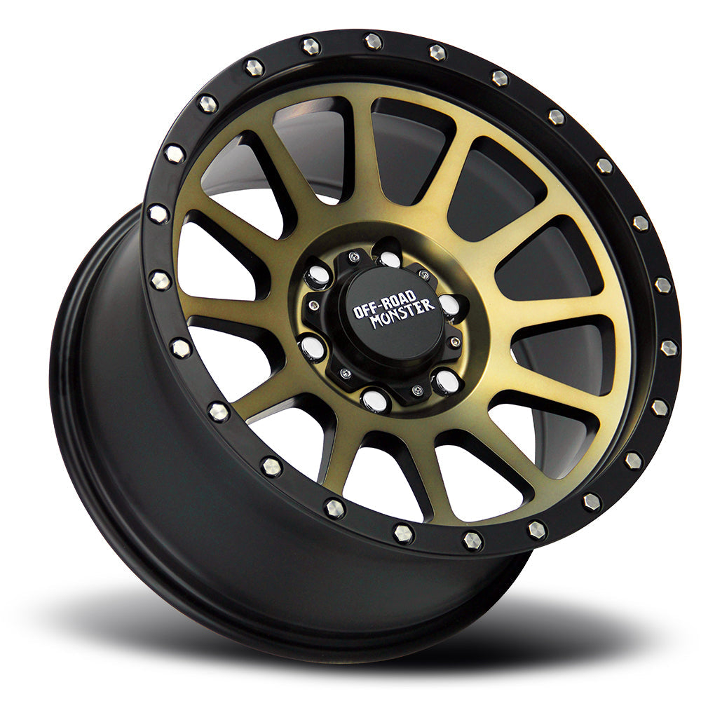 Close-up of M10 Off-Road Wheel showcasing Flat Black and Machined Bronze finish