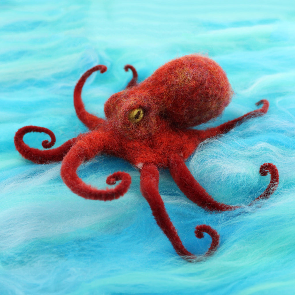 Completed octopus made from DIY Needle Felting Kit showcasing vibrant colors