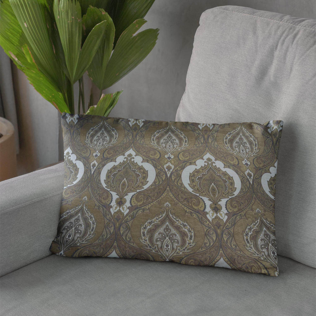 Plutus Brown Beige Noble Curves Paisley Luxury Throw Pillow
