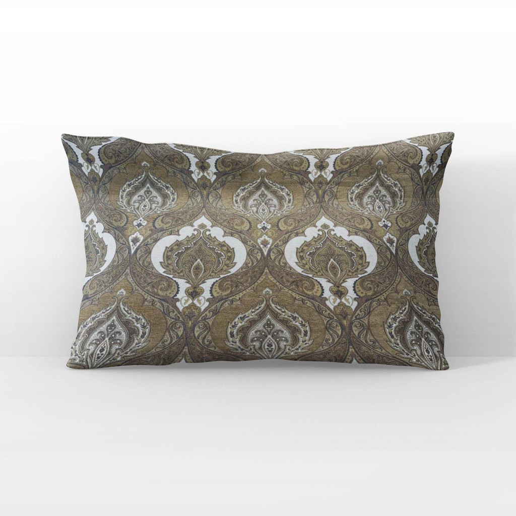 Plutus Brown Beige Noble Curves Paisley Luxury Throw Pillow