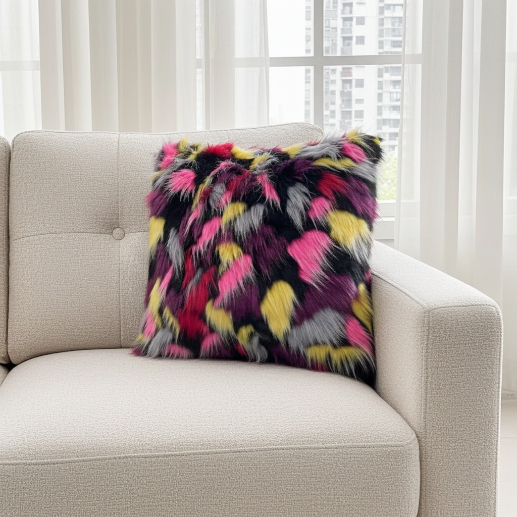 Plutus Burgandy, Black Exotic Parrot Animal Faux Fur Luxury Throw Pillow