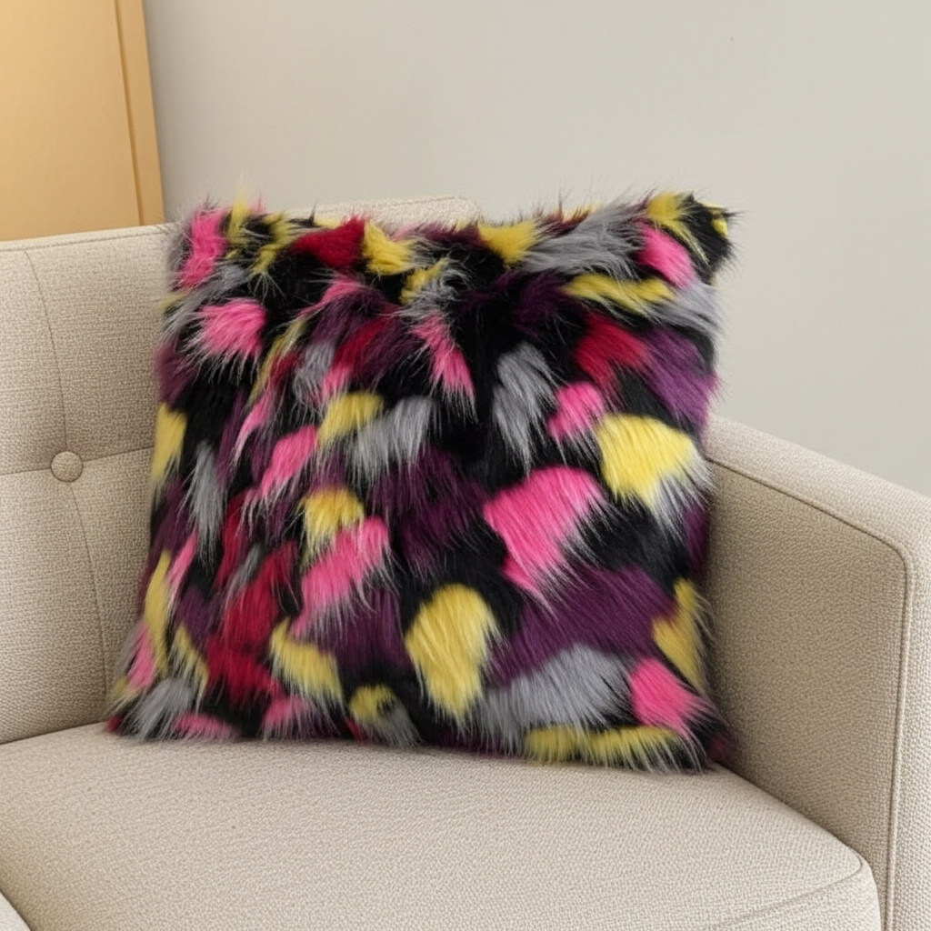 Plutus Burgandy, Black Exotic Parrot Animal Faux Fur Luxury Throw Pillow