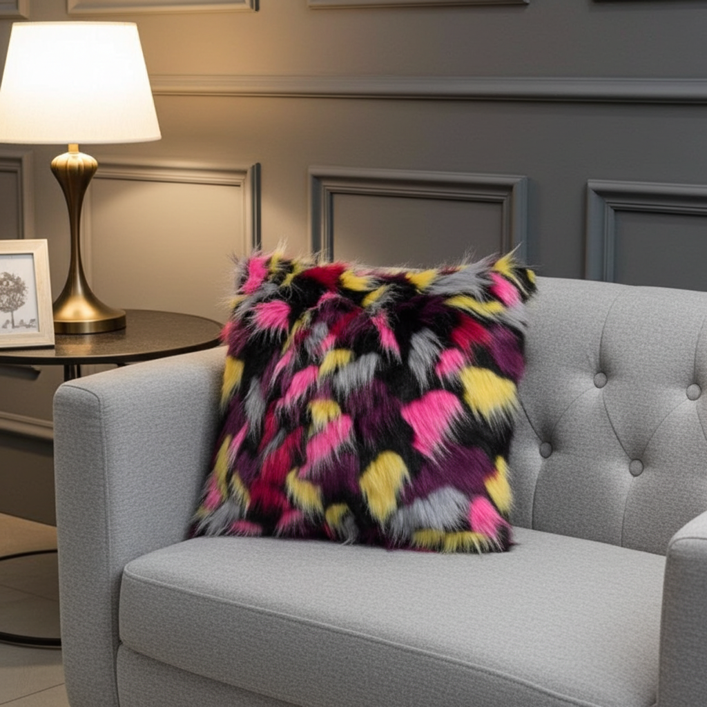 Plutus Burgandy, Black Exotic Parrot Animal Faux Fur Luxury Throw Pillow