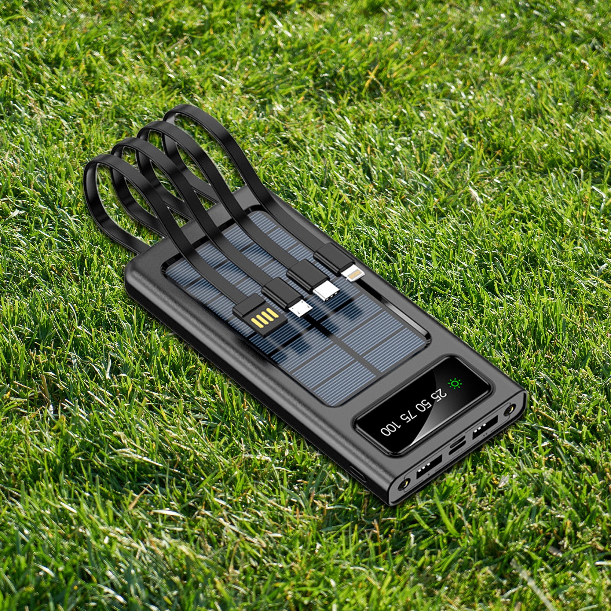 Pursonic LED Solar Power Bank highlighting the solar panel and LED features