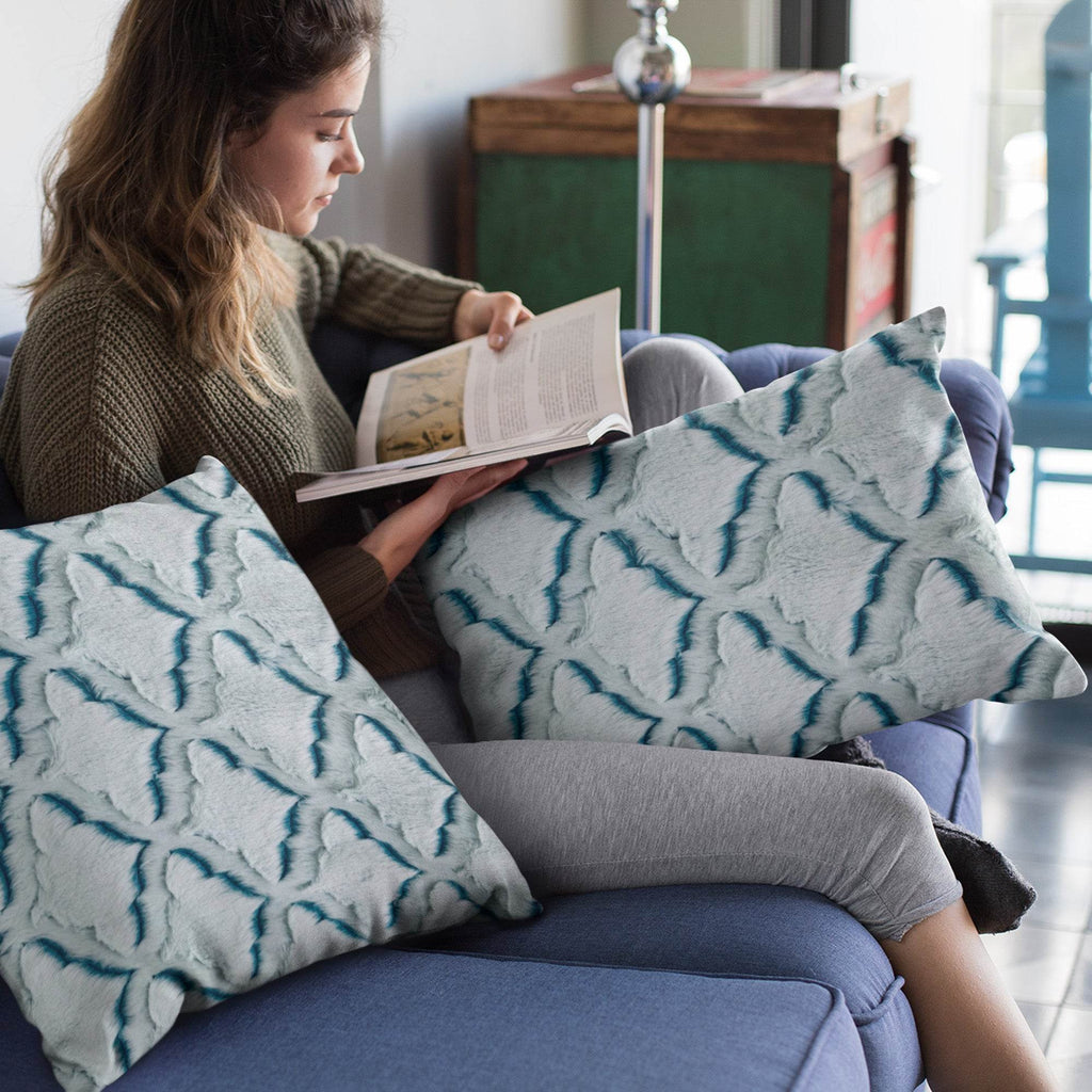 Plutus Light Blue Diamond Animal Faux Fur Luxury Throw Pillow