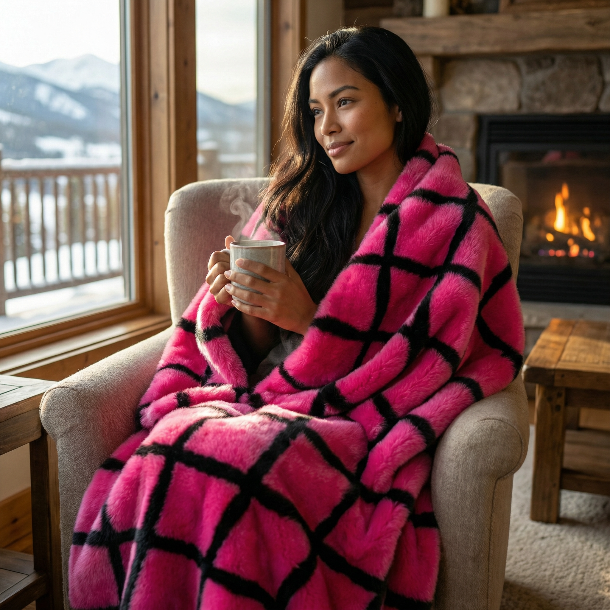 Plutus Fuchsia Purple Diamond Faux Fur Luxury Throw Blanket