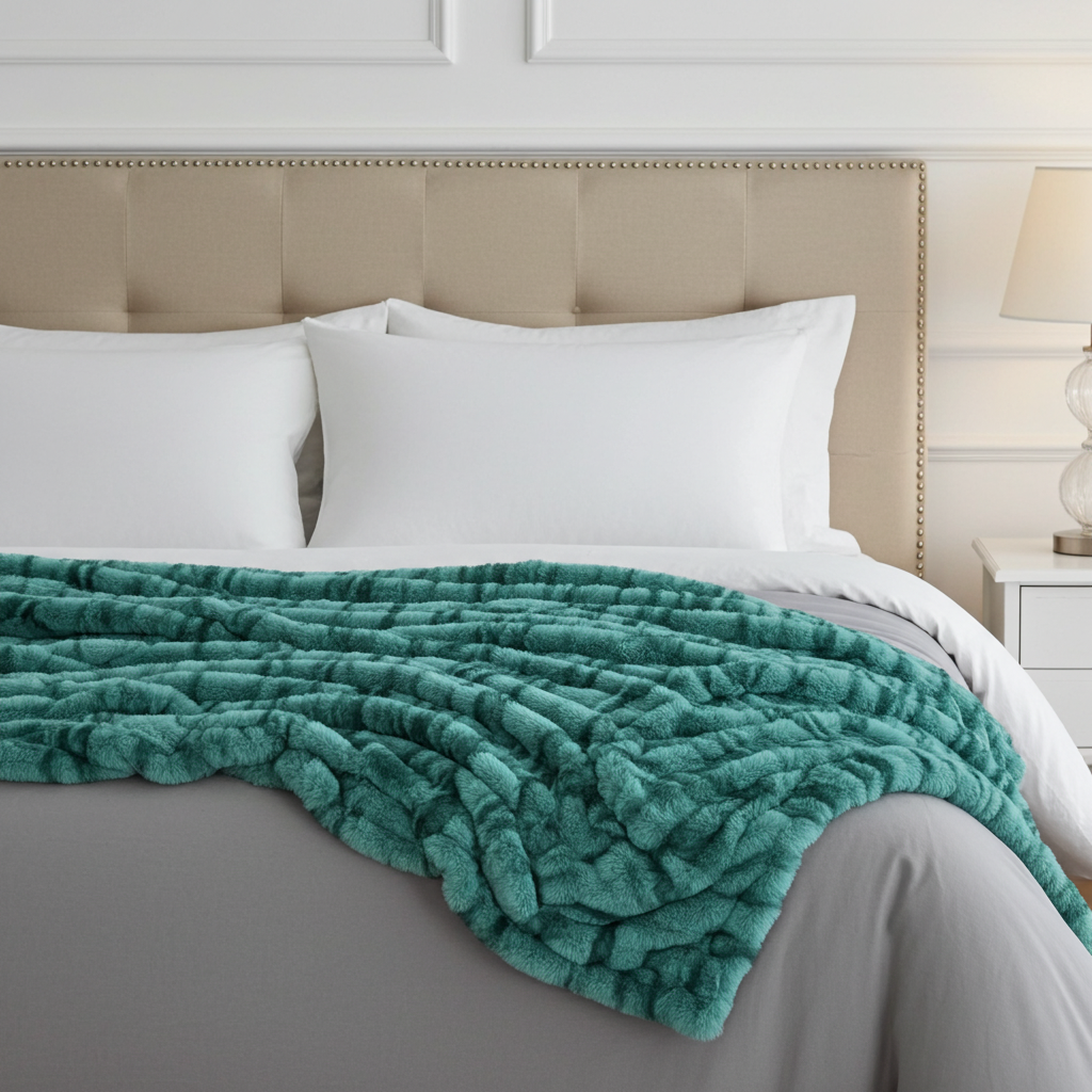 Plutus Teal Sherpa Faux Fur Luxury Throw Blanket
