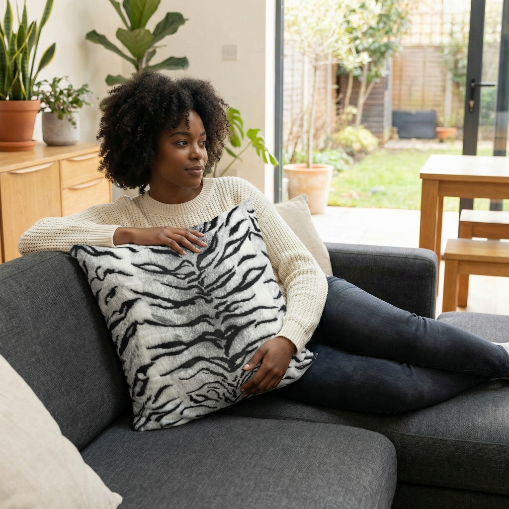 Plutus Black and White Zebra Animal Faux Fur Luxury Throw Pillow