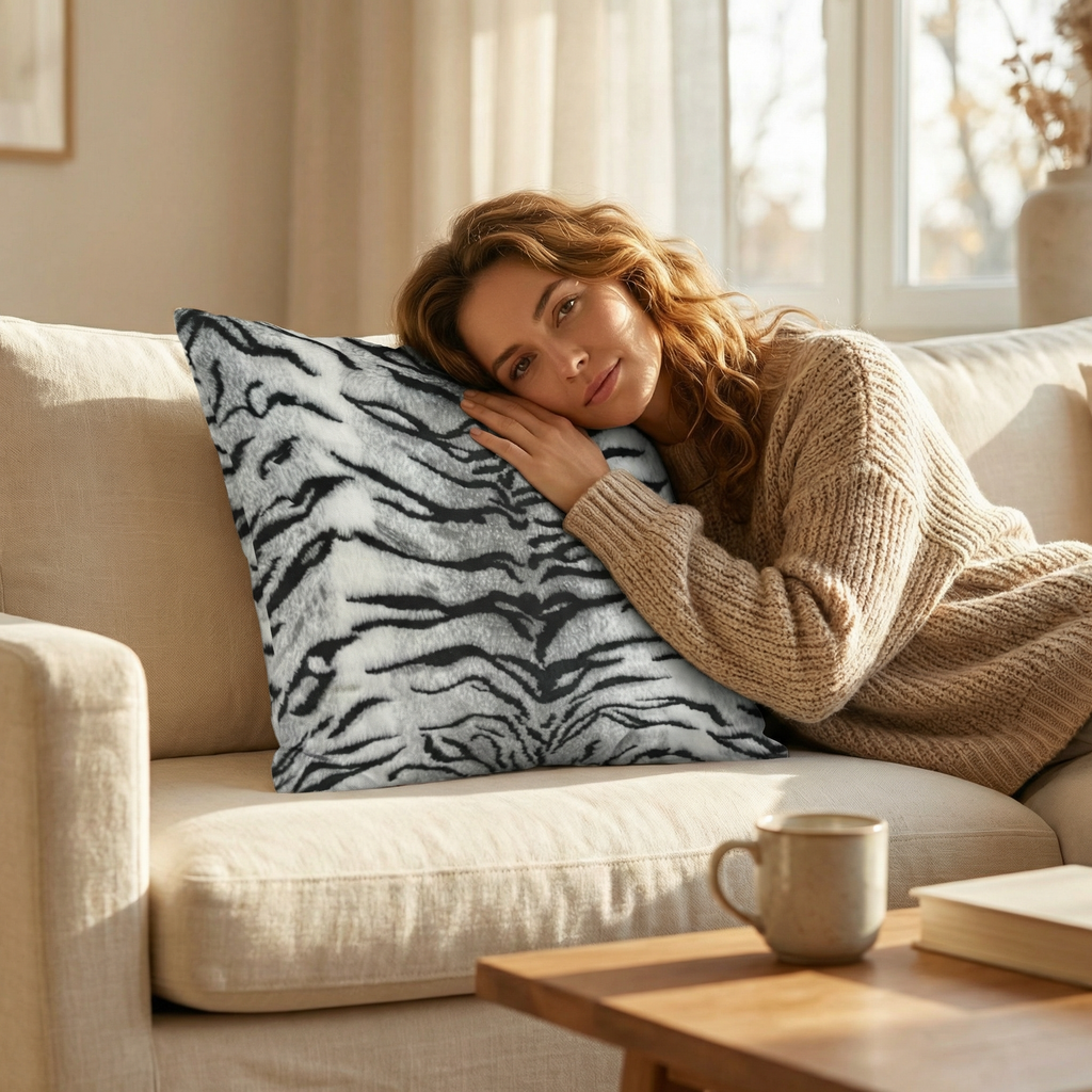 Plutus Black and White Zebra Animal Faux Fur Luxury Throw Pillow