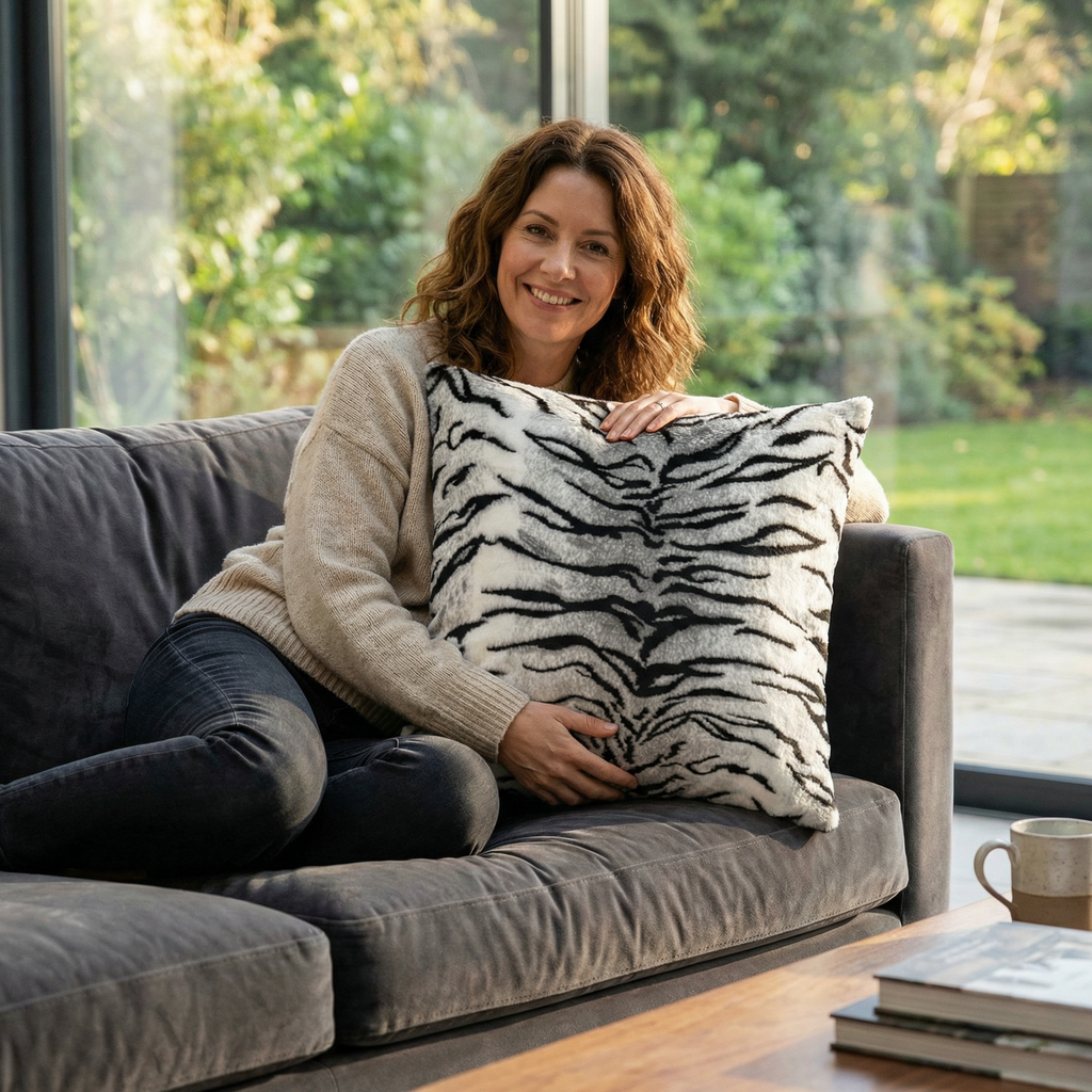 Plutus Black and White Zebra Animal Faux Fur Luxury Throw Pillow