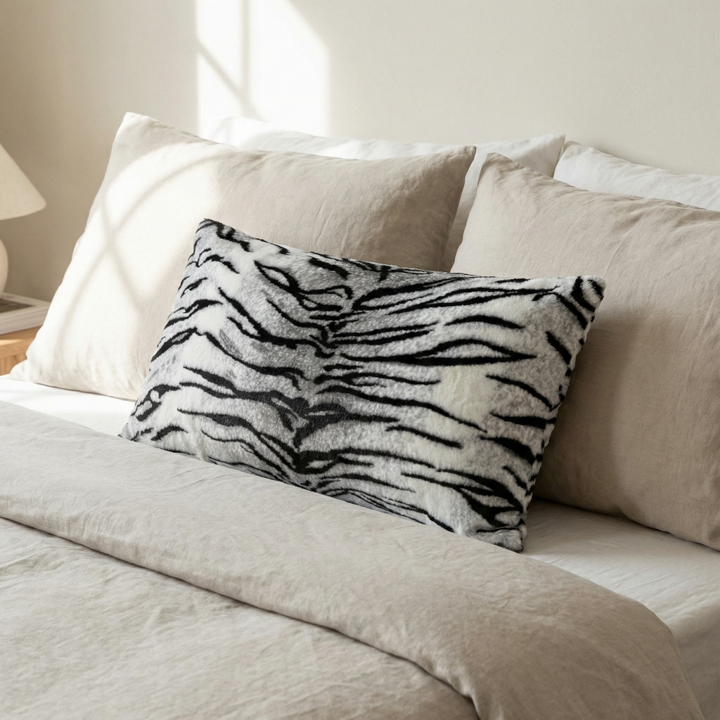 Plutus Black and White Zebra Animal Faux Fur Luxury Throw Pillow