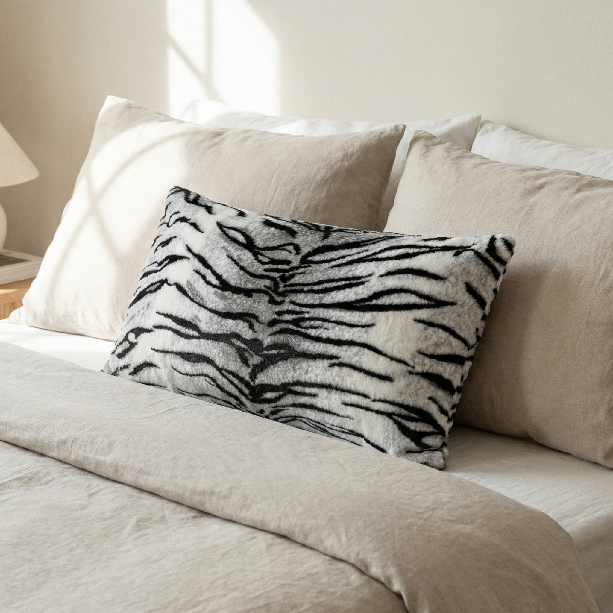 Plutus Black and White Zebra Animal Faux Fur Luxury Throw Pillow