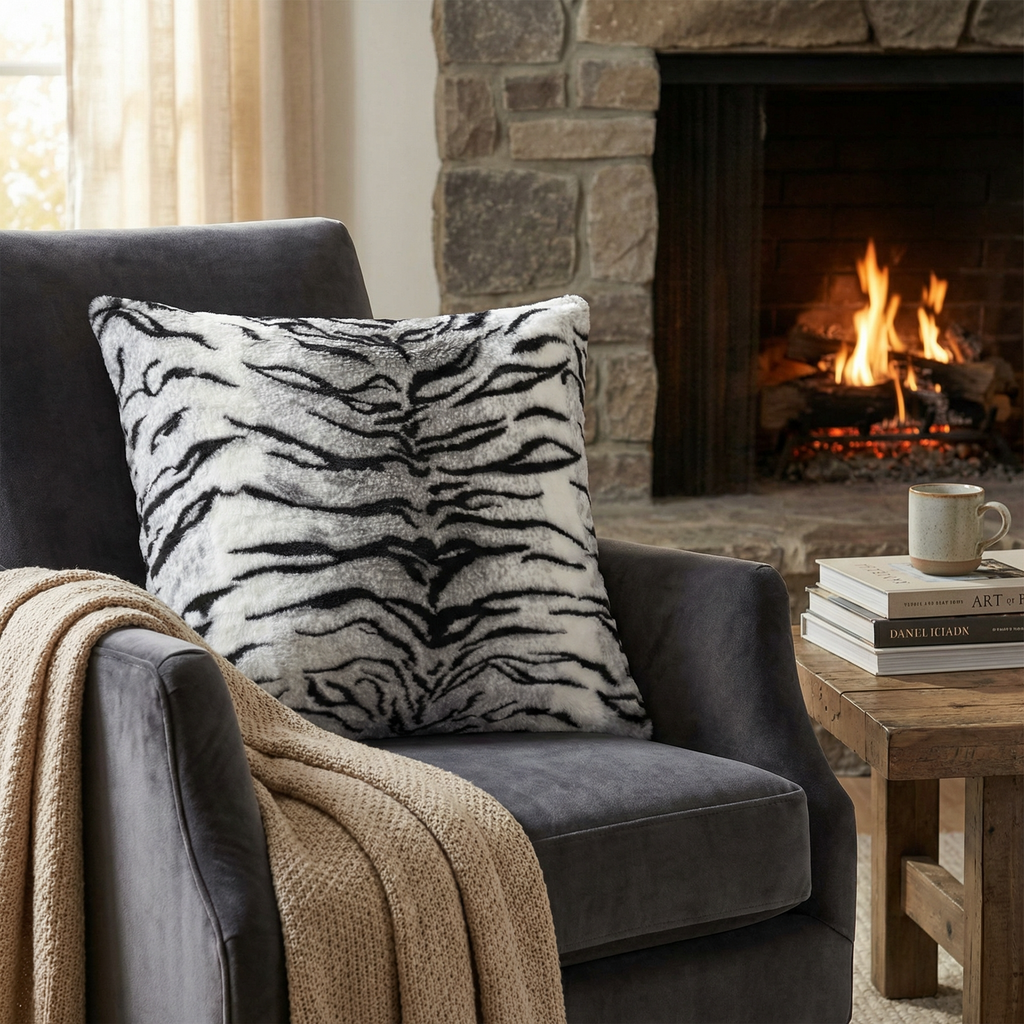 Plutus Black and White Zebra Animal Faux Fur Luxury Throw Pillow