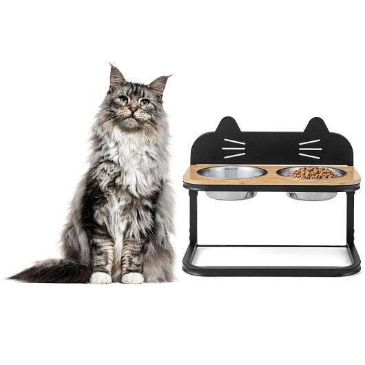 Pet enjoying mealtime at the Adjustable Elevated Pet Feeder by Gobingya