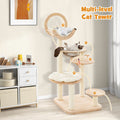 Front view of Deluxe 4-in-1 Wooden Cat Tower by Gobingya