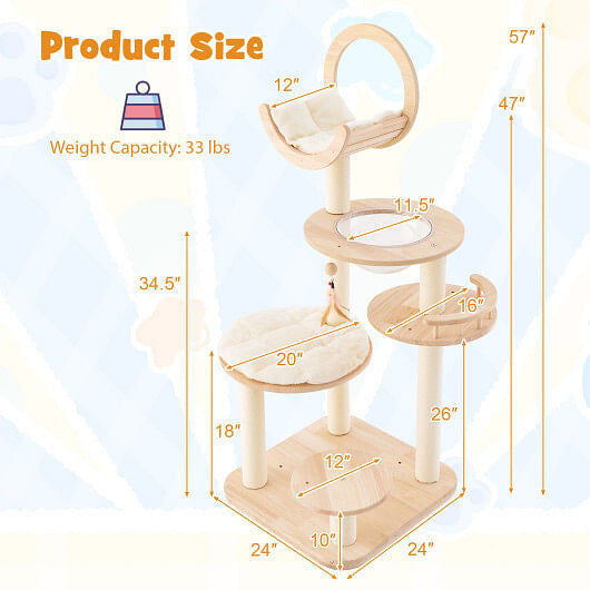 Close-up of sisal scratching post on Gobingya Wooden Cat Tower