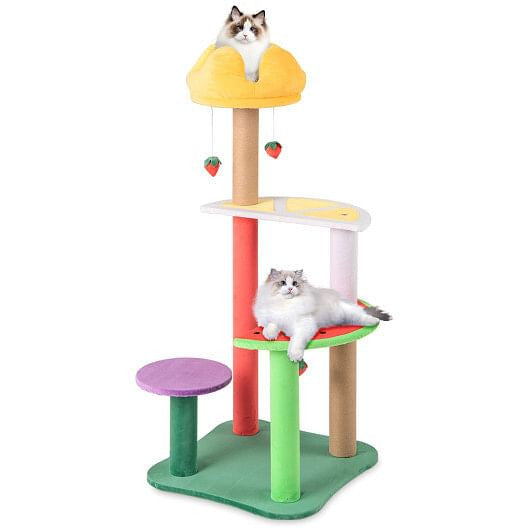 Close-up of plush dangling balls on Gobingya Deluxe Cat Tree