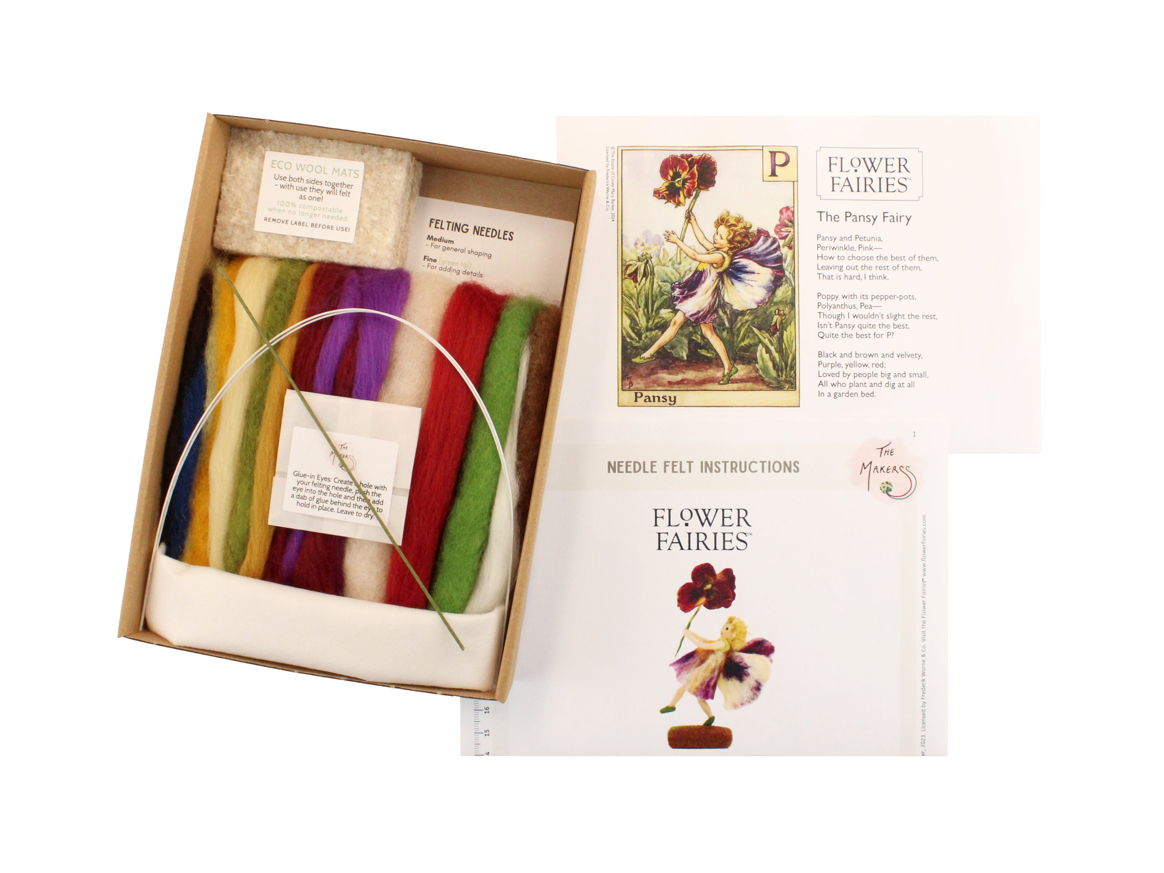 Beautifully arranged Pansy Fairy Needle Felting Kit by The Makerss